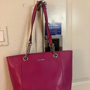 Calvin Klein Pink Tote Handbag with Chain Straps